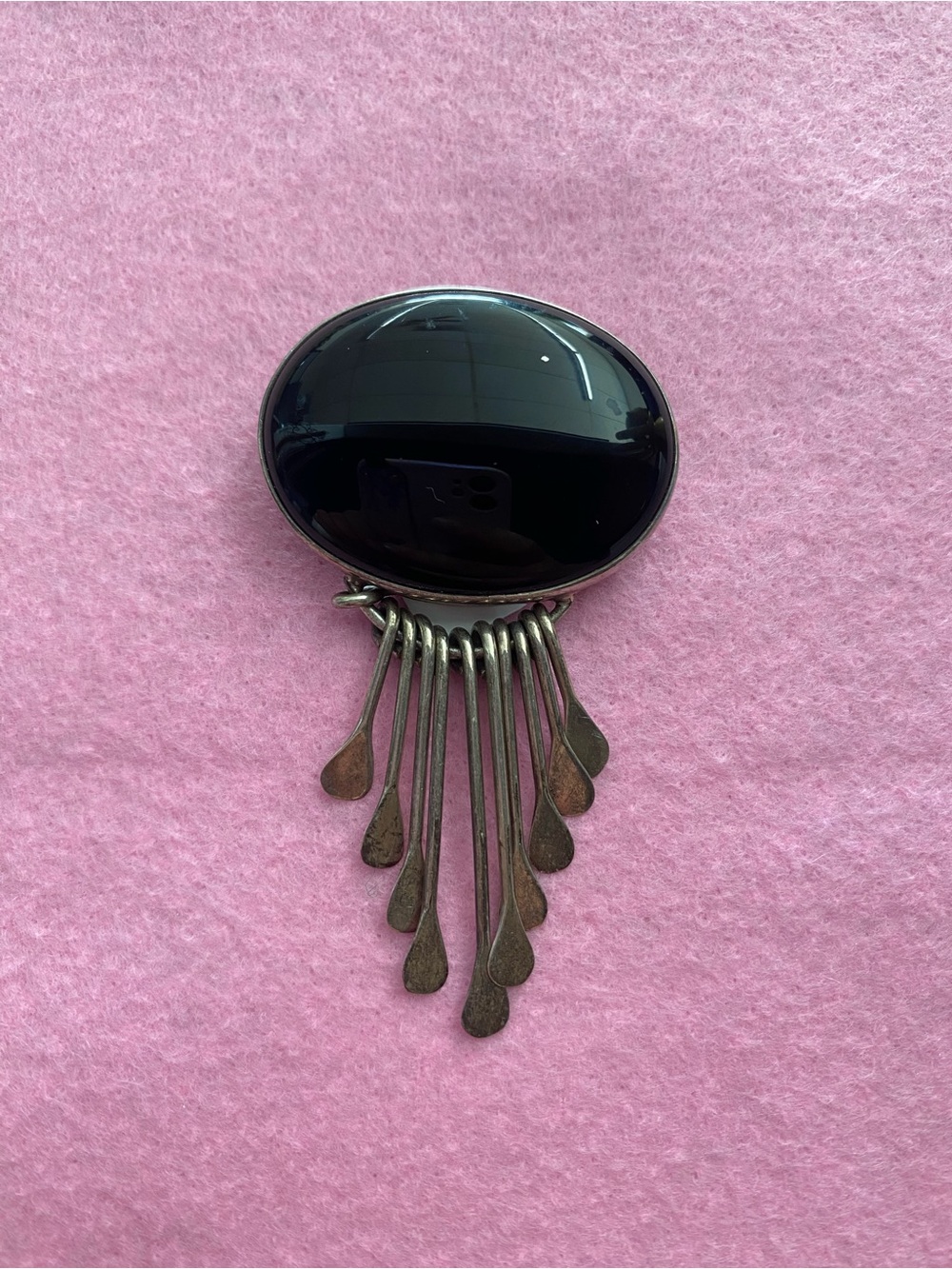 Vintage Mexican Black Onyx Statement Pendant/Brooch with Dangle Accents